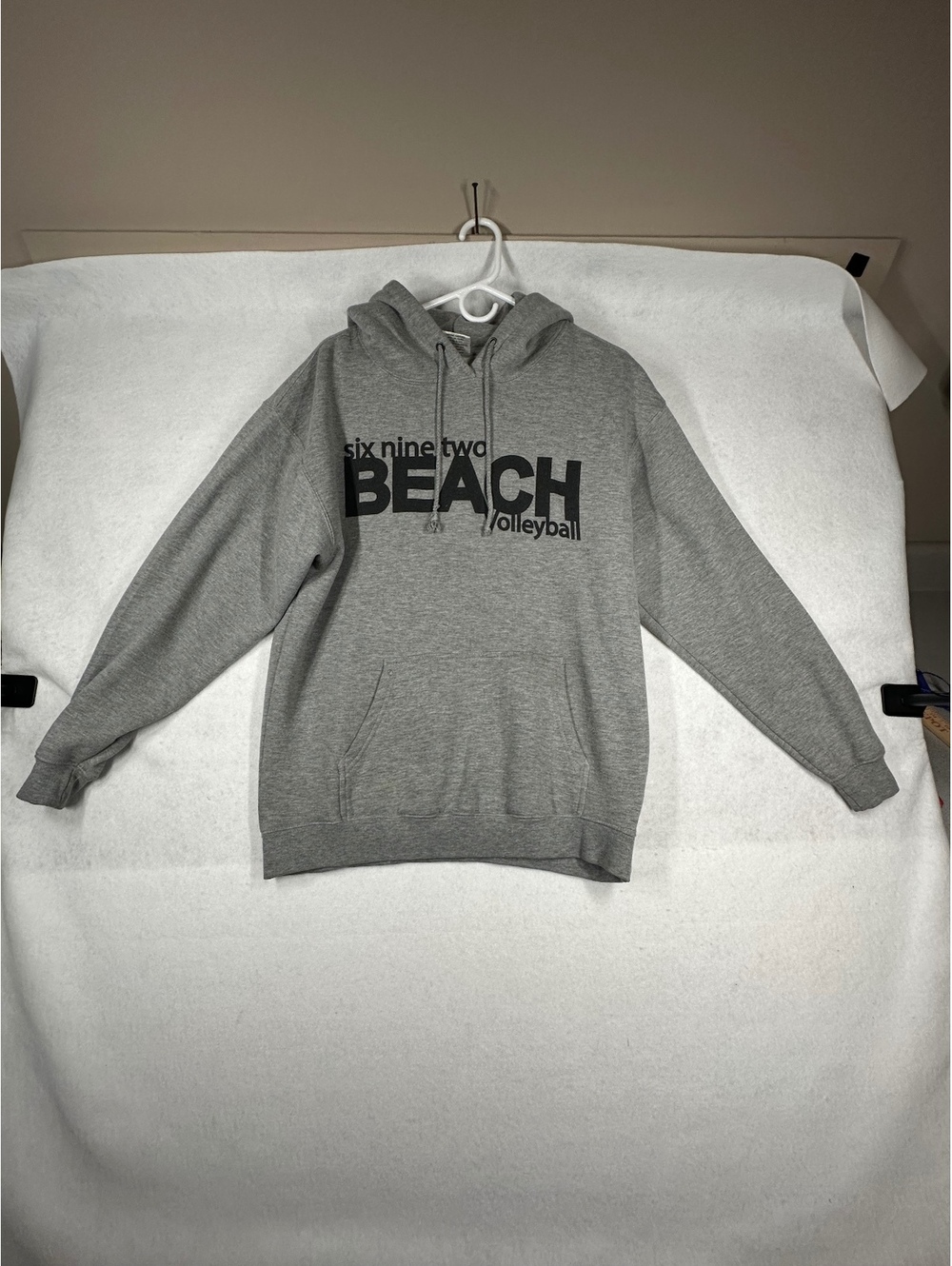 Gray Six Nine Two Beach Volleyball Hoodie Sweatshirt, Medium, Cotton, Polyester
